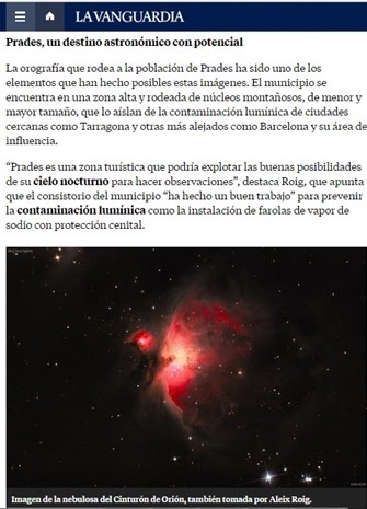 La Vanguardia: “Prades, un destino astronómico con potencial”