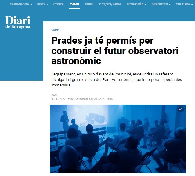 DIARI DE TARRAGONA: Prades ja té permís per construir el futur observatori astronòmic