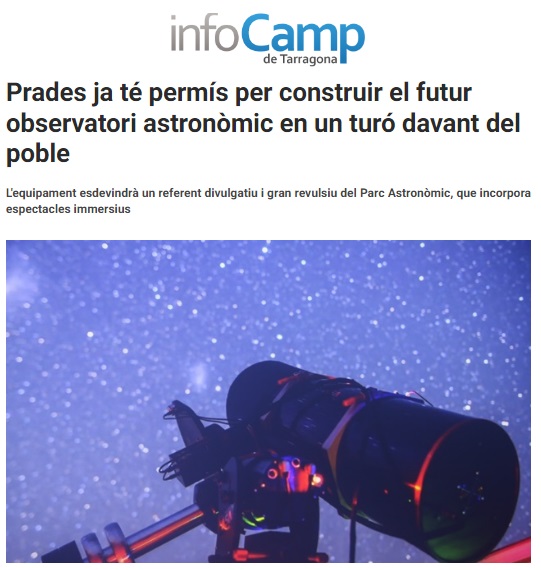 INFO CAMP DE TARRAGONA: Prades ja té permís per construir el futur observatori astronòmic en un turó davant del poble
