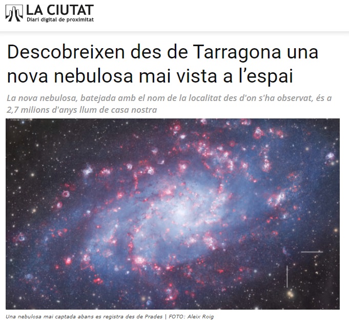 LA CIUTAT: Descobreixen des de Tarragona una nova nebulosa mai vista a l’espai