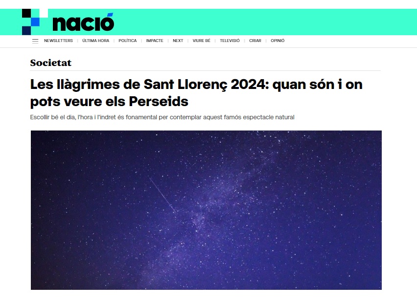 NACIÓ: Les llàgrimes de Sant Llorenç 2024: quan són i on pots veure els Perseids